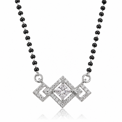 925 Sterling Silver Geometric Diamond-Cut CZ Mangalsutra Necklace