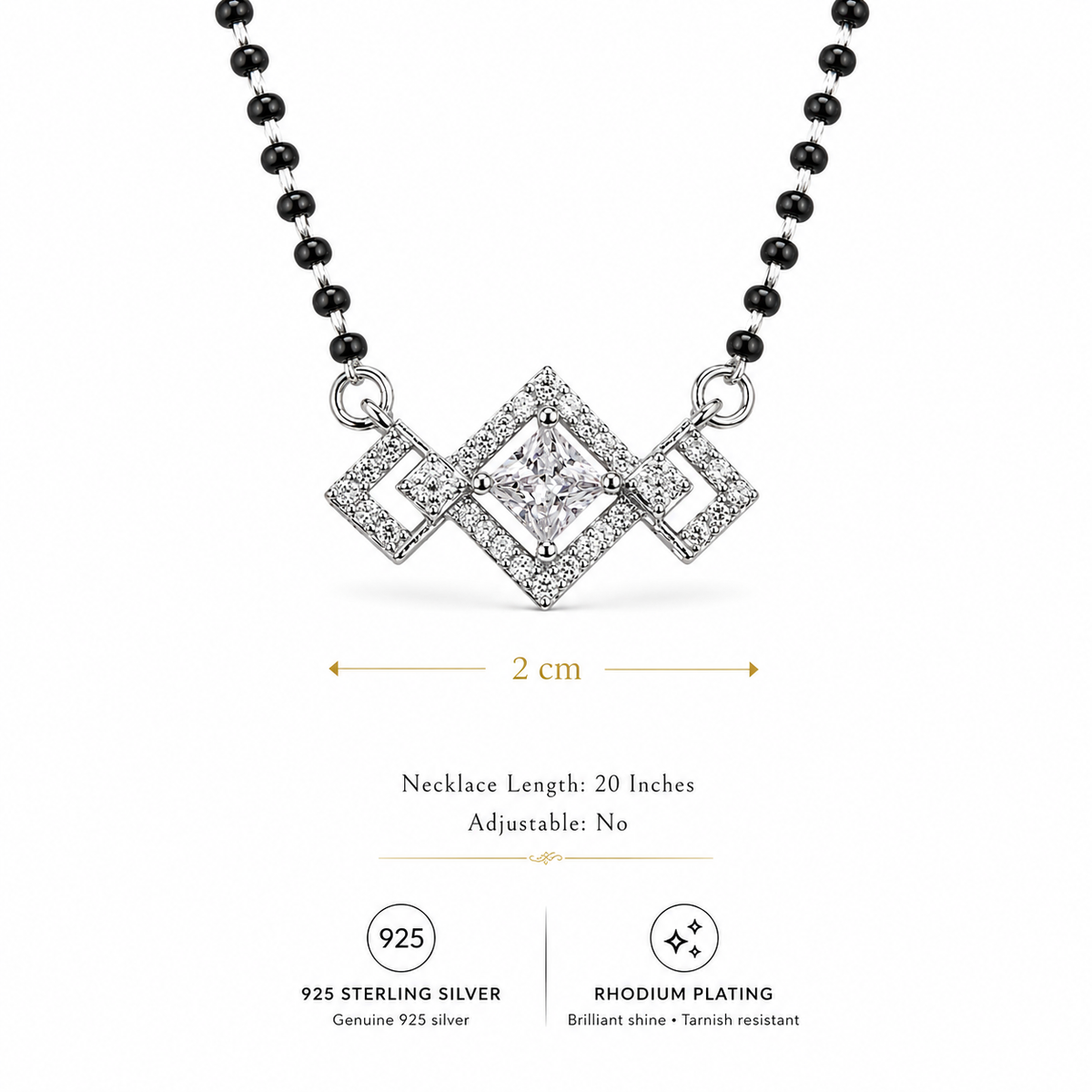 925 Sterling Silver Geometric Diamond-Cut CZ Mangalsutra Necklace