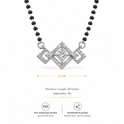 925 Sterling Silver Geometric Diamond-Cut CZ Mangalsutra Necklace