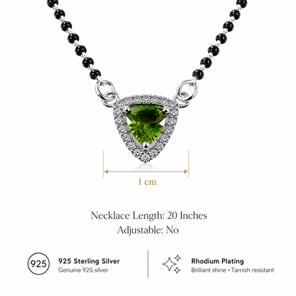 925 Sterling Silver Green Gemstone Mangalsutra Necklace CZ Halo Pendant