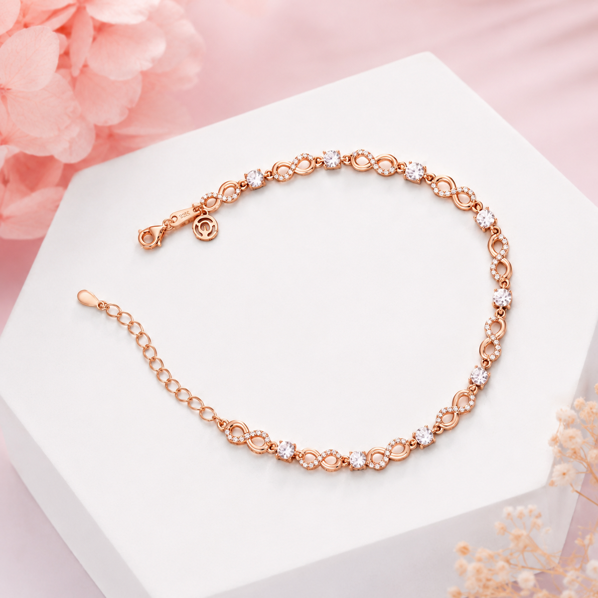 925 Sterling Silver Infinity Bracelet with CZ Stones | Silver & Rose Gold Plated Jewellery