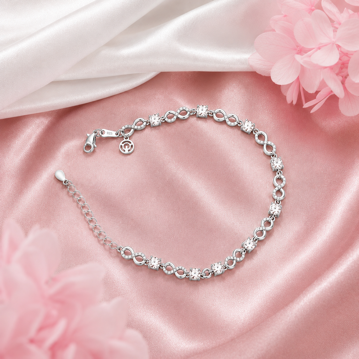 925 Sterling Silver Infinity Bracelet with CZ Stones | Silver & Rose Gold Plated Jewellery