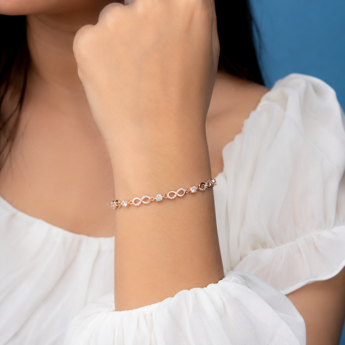 925 Sterling Silver Infinity Bracelet with CZ Stones | Silver & Rose Gold Plated Jewellery