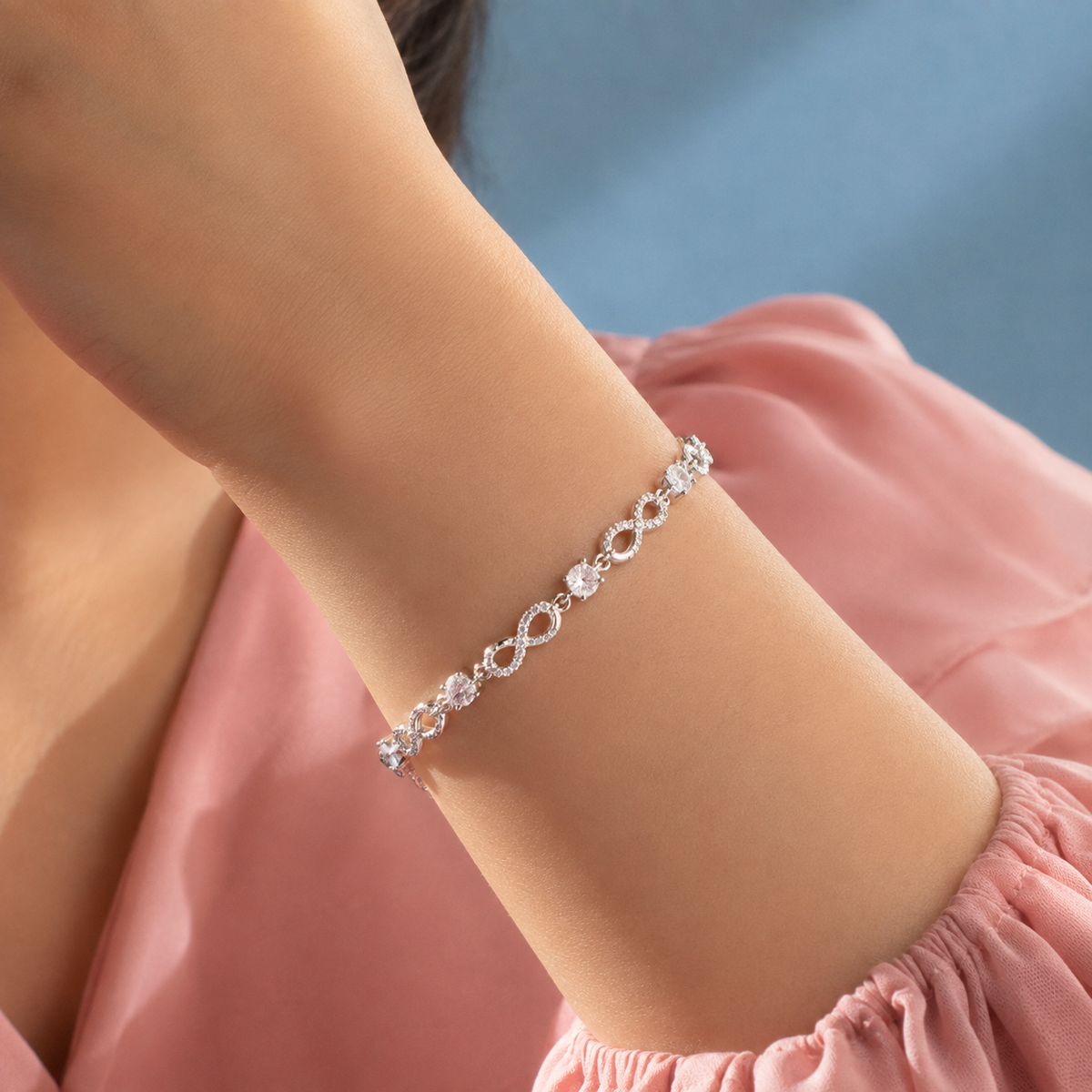 925 Sterling Silver Infinity Bracelet with CZ Stones | Silver & Rose Gold Plated Jewellery