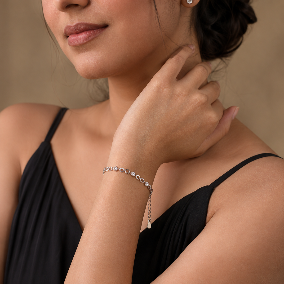 925 Sterling Silver Infinity Bracelet with CZ Stones | Silver & Rose Gold Plated Jewellery