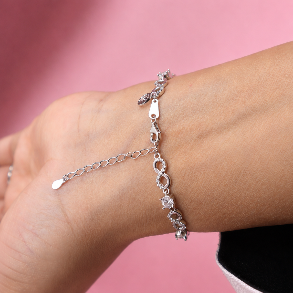 925 Sterling Silver Infinity Bracelet with CZ Stones | Silver & Rose Gold Plated Jewellery