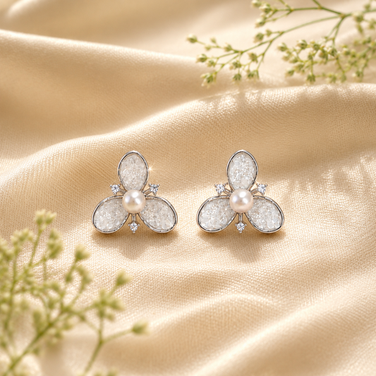 925 Sterling Silver Mother of Pearl Floral Stud Earrings with Pearl for Women
