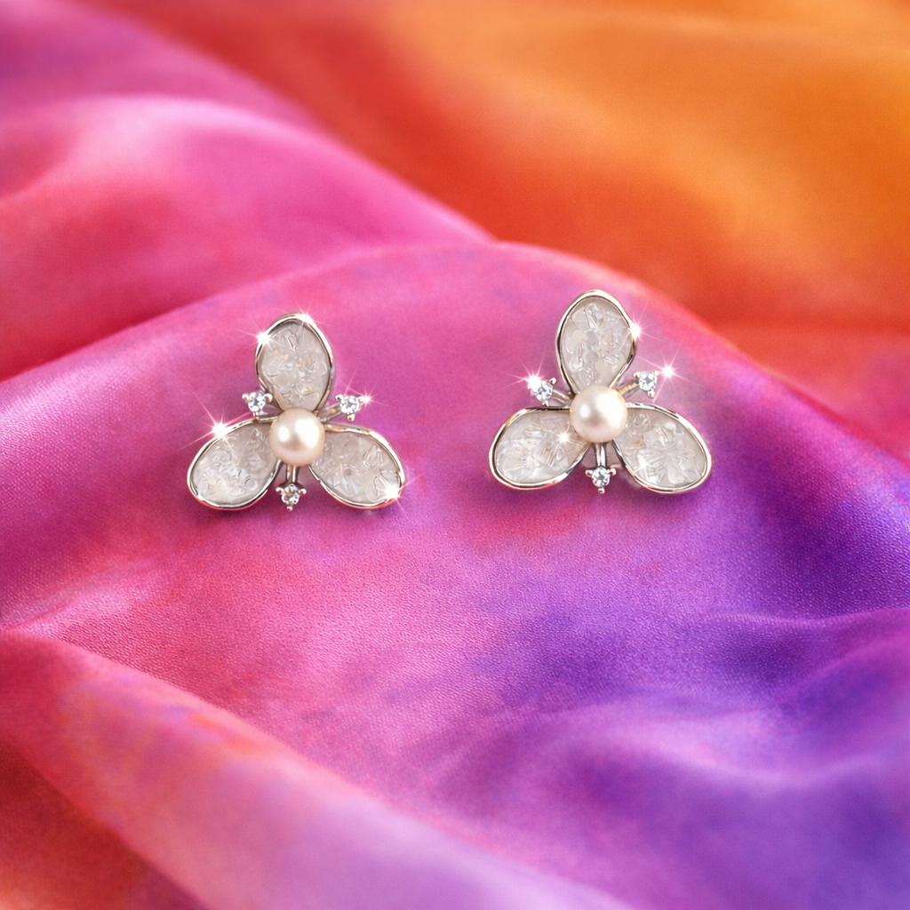 925 Sterling Silver Mother of Pearl Floral Stud Earrings with Pearl for Women