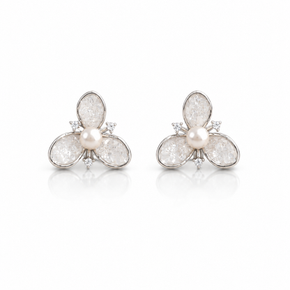 925 Sterling Silver Mother of Pearl Floral Stud Earrings with Pearl for Women