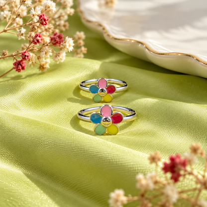 925 Sterling Silver Multicolor Flower Adjustable Enamel Toe Ring for Women