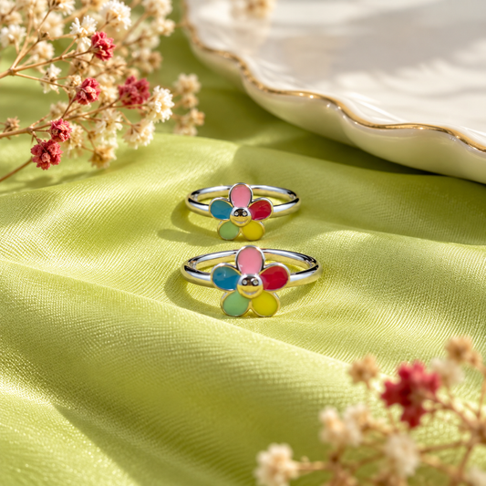 925 Sterling Silver Multicolor Flower Adjustable Enamel Toe Ring for Women