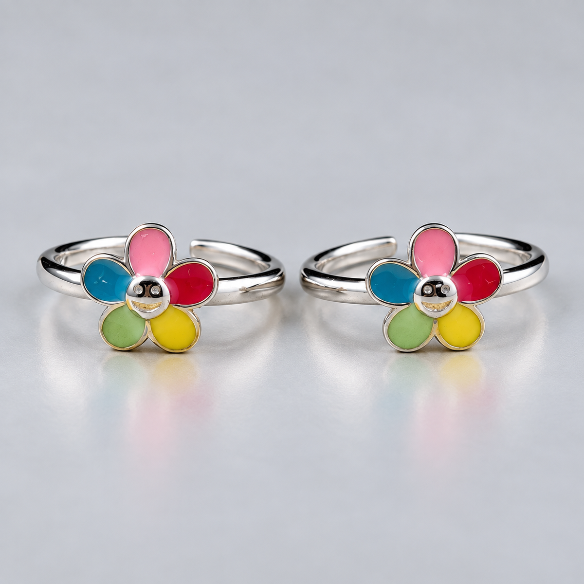 925 Sterling Silver Multicolor Flower Adjustable Enamel Toe Ring for Women