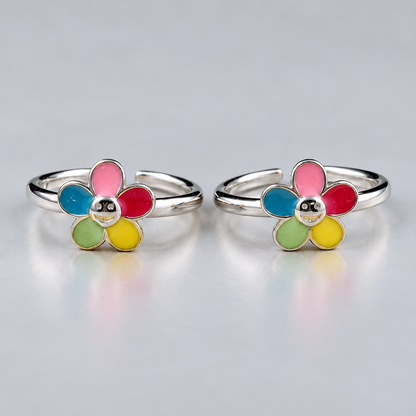 925 Sterling Silver Multicolor Flower Adjustable Enamel Toe Ring for Women
