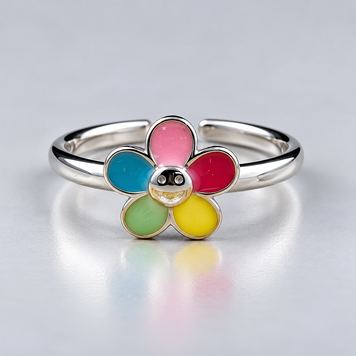 925 Sterling Silver Multicolor Flower Adjustable Enamel Toe Ring for Women