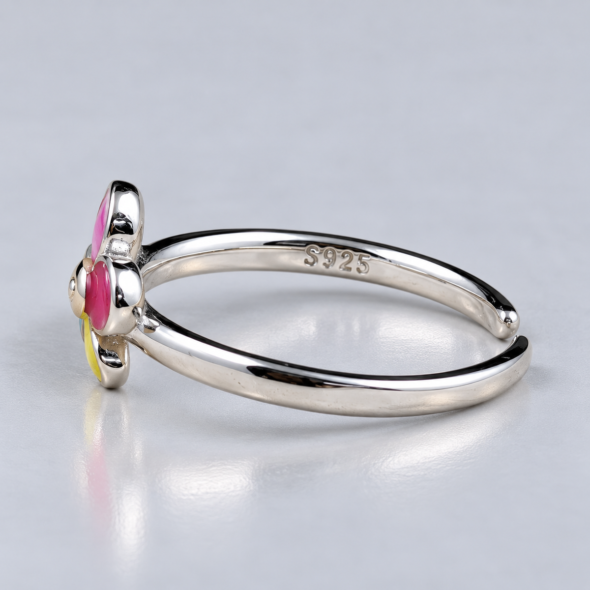 925 Sterling Silver Multicolor Flower Adjustable Enamel Toe Ring for Women