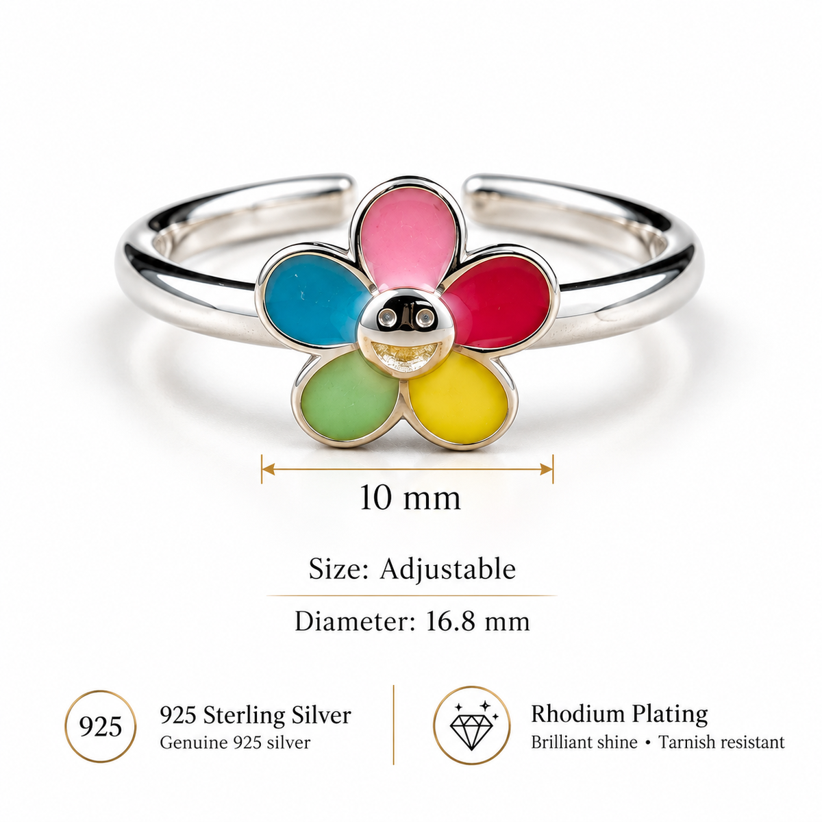 925 Sterling Silver Multicolor Flower Adjustable Enamel Toe Ring for Women
