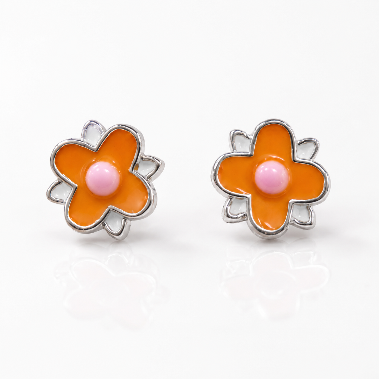 925 Sterling Silver Orange Daisy Flower Stud Earrings for Women | Enamel Floral Earrings