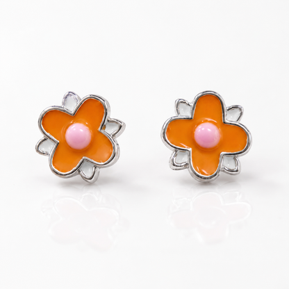 925 Sterling Silver Orange Daisy Flower Stud Earrings for Women | Enamel Floral Earrings