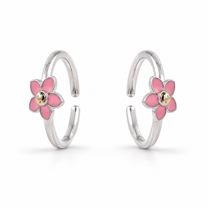 925 Sterling Silver Pink Enamel Flower Adjustable Toe Rings for Women