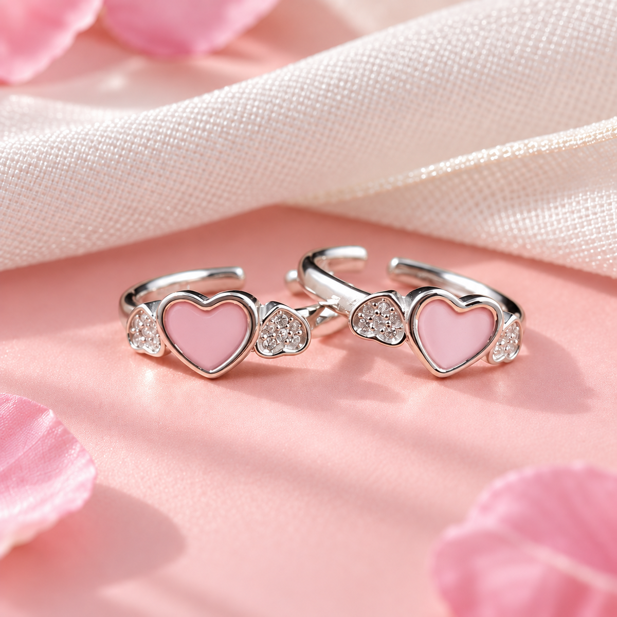 925 Sterling Silver Pink Heart CZ Adjustable Toe Ring for Women - Romantic Heart Toe Ring