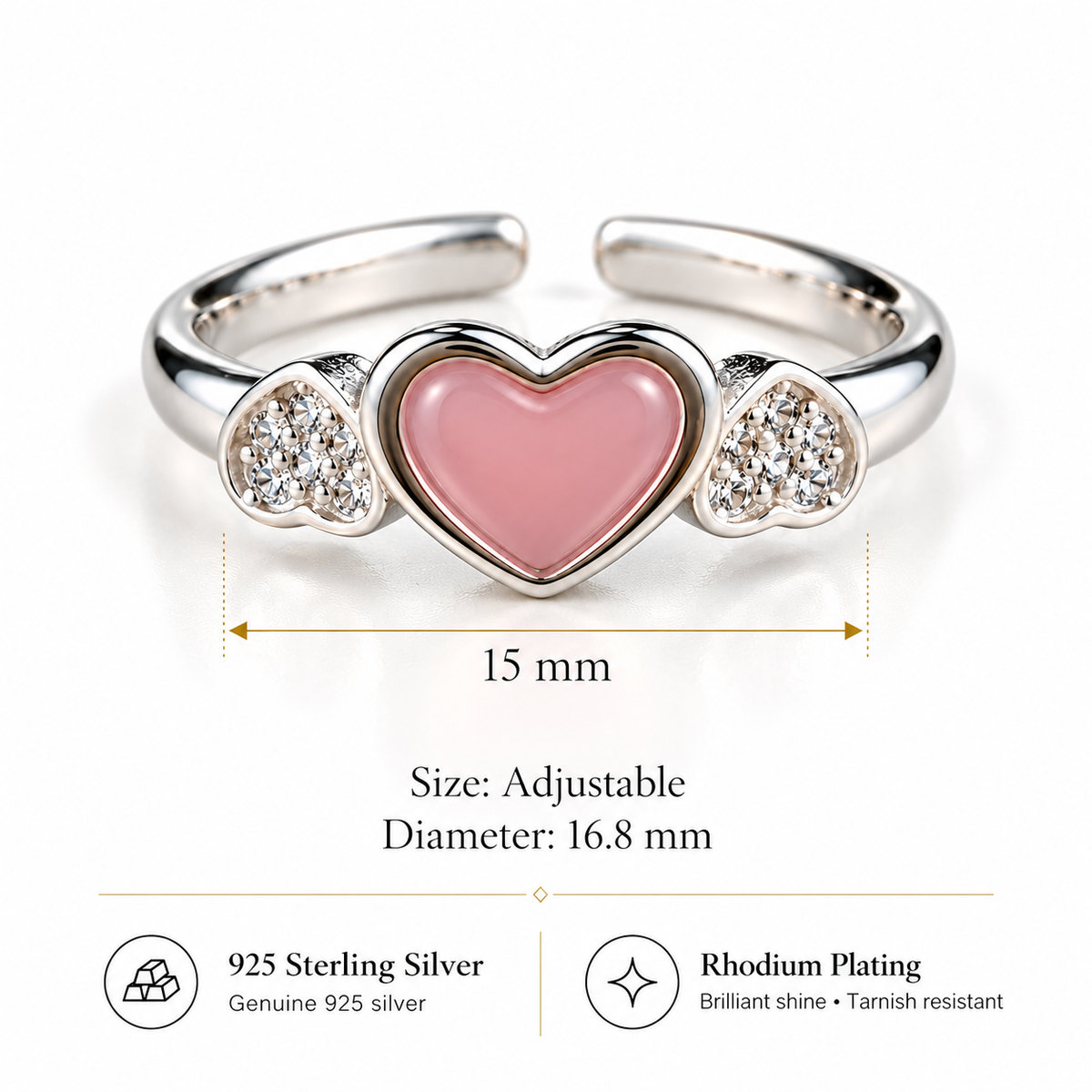 925 Sterling Silver Pink Heart CZ Adjustable Toe Ring for Women - Romantic Heart Toe Ring