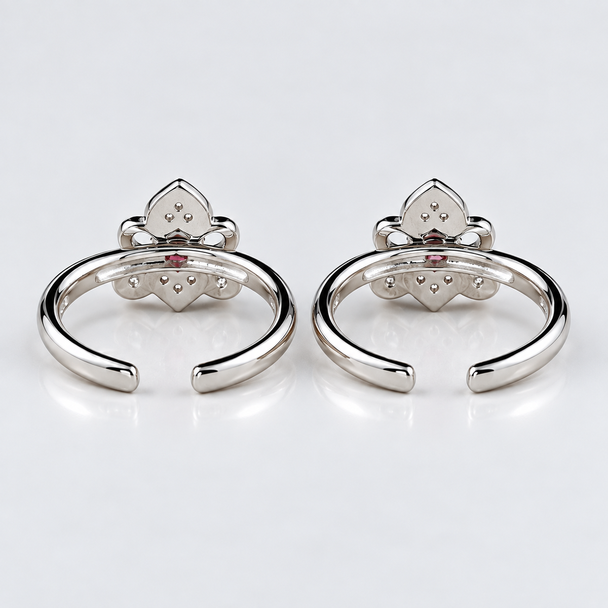 925 Sterling Silver Red Gemstone Floral Toe Ring with CZ Accents