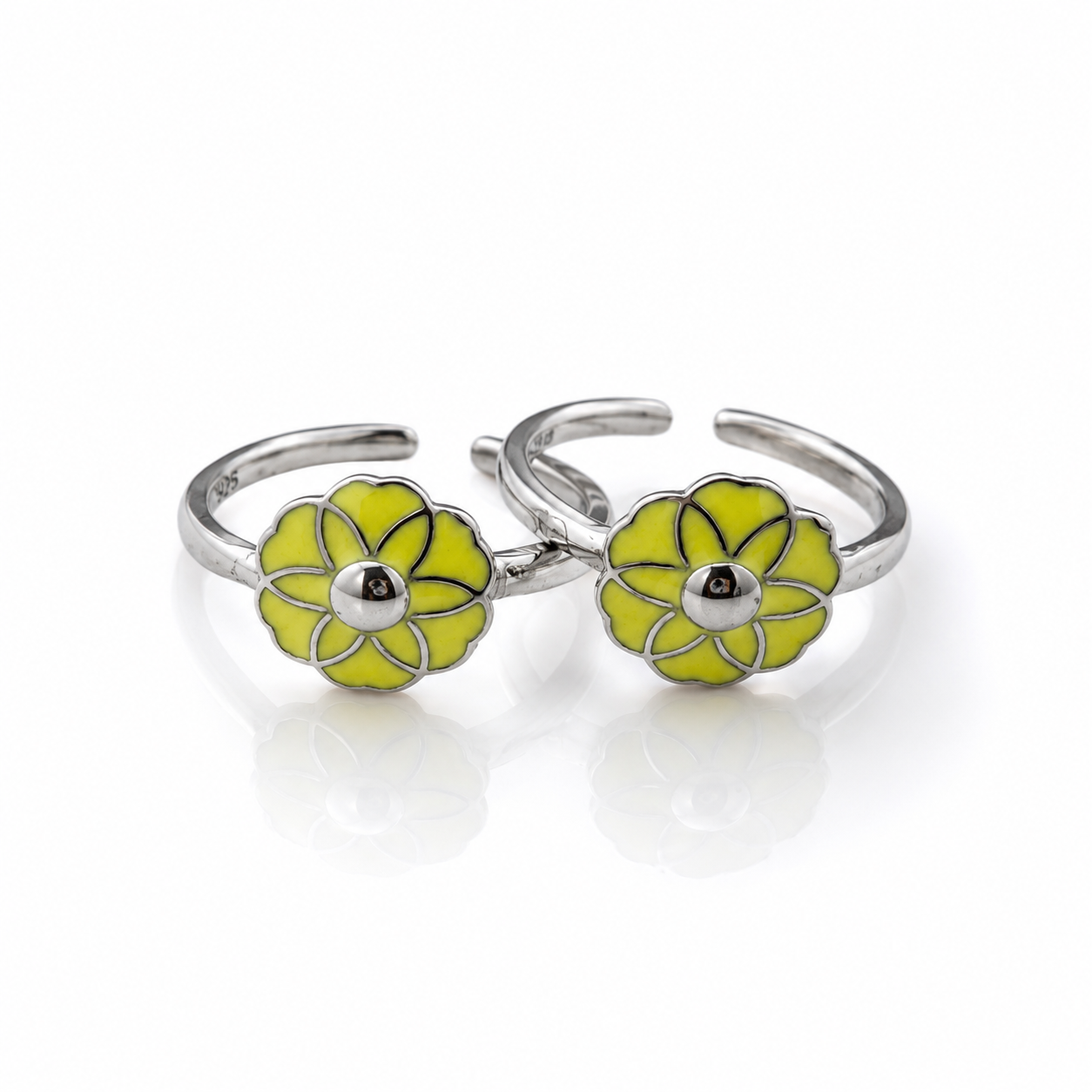 925 Sterling Silver Yellow Enamel Floral Adjustable Toe Rings for Women | Summer Foot Jewelry