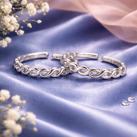 Adjustable Sterling Silver Infinity Twist Toe Rings for Women – Minimal Braided Band - Arshia Creations