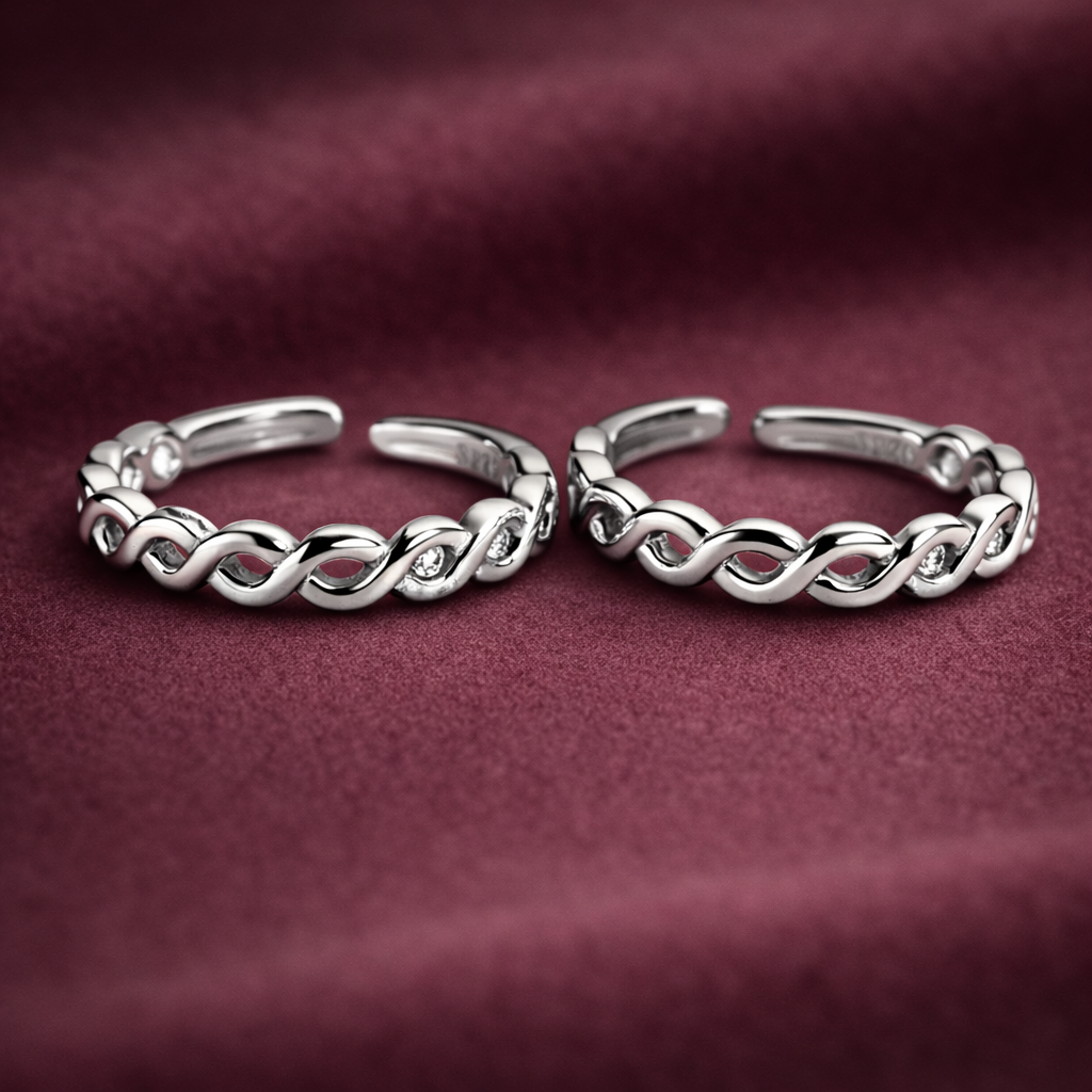 Adjustable Sterling Silver Infinity Twist Toe Rings for Women – Minimal Braided Band - Arshia Creations