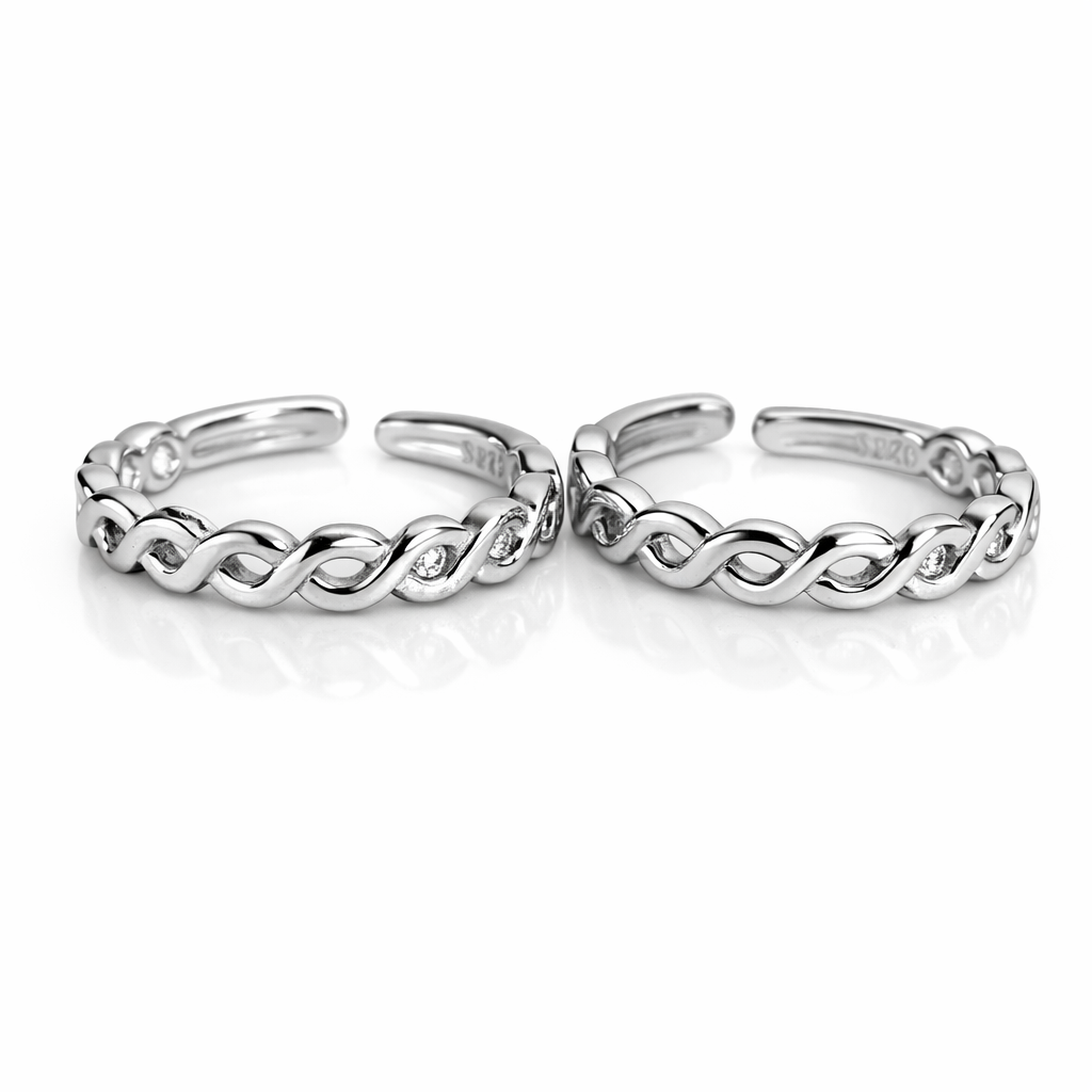 Adjustable Sterling Silver Infinity Twist Toe Rings for Women – Minimal Braided Band - Arshia Creations