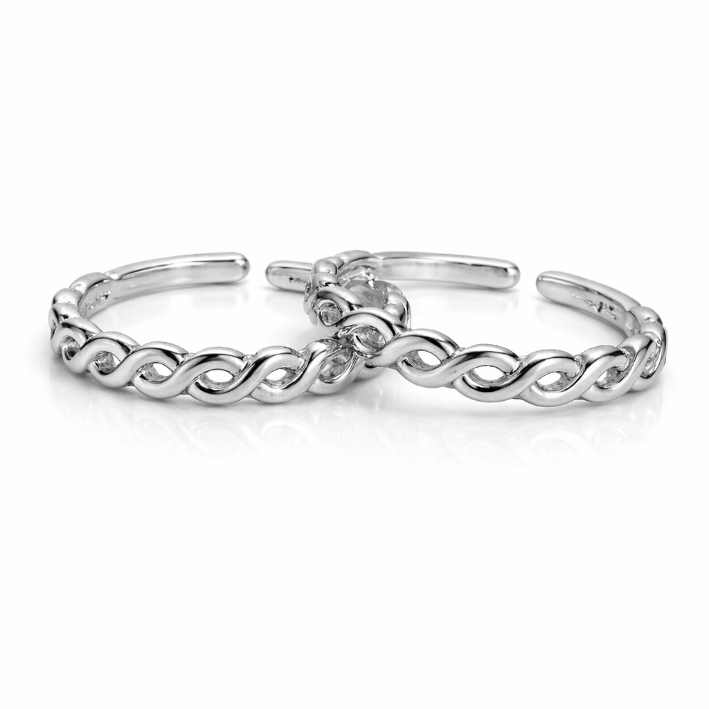 Adjustable Sterling Silver Infinity Twist Toe Rings for Women – Minimal Braided Band - Arshia Creations