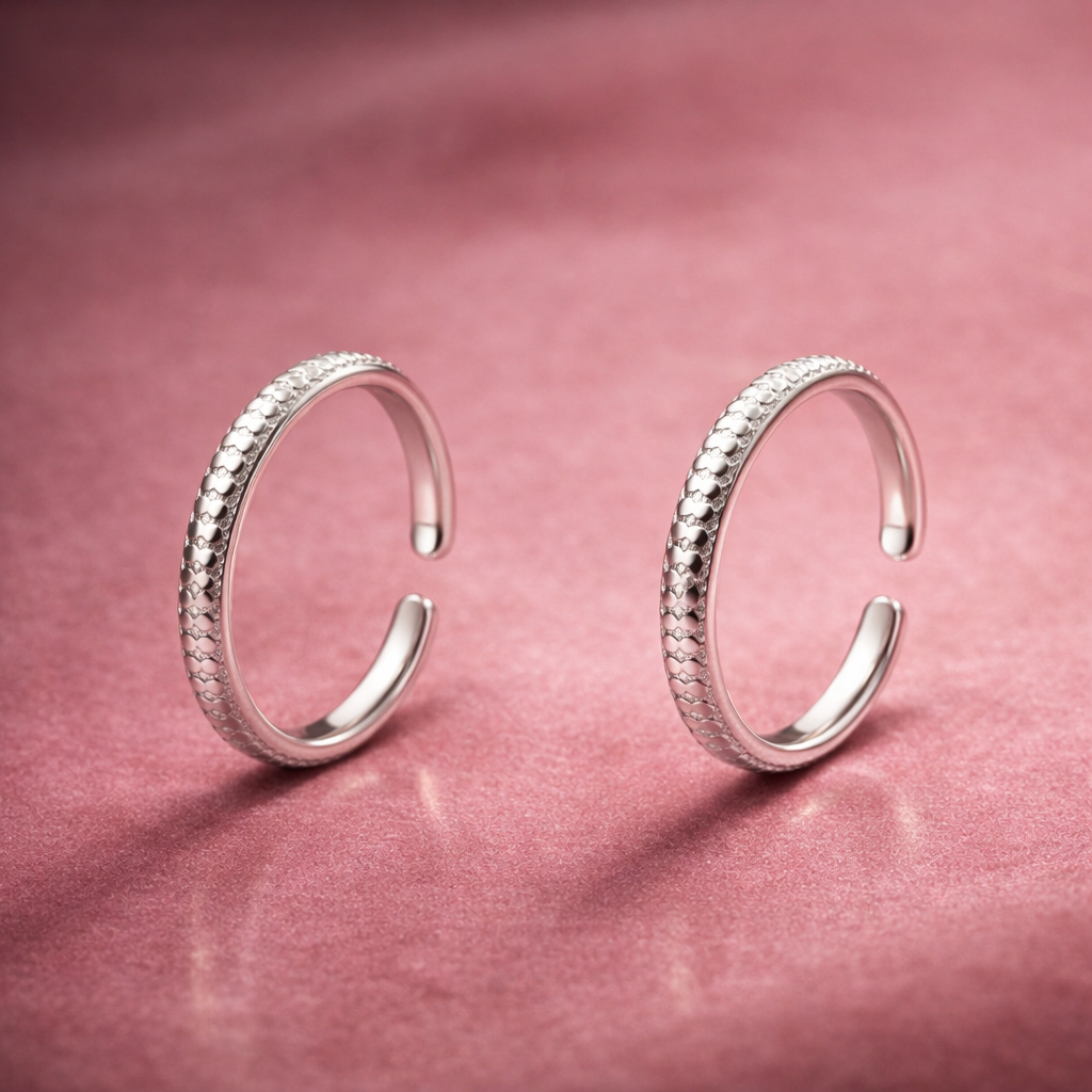 Adjustable Sterling Silver Textured Toe Rings for Women – Minimalist Elegant Everyday Foot Jewelry - Arshia Creations