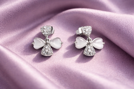 Elegant Silver Floral Drop Earrings with CZ Stones - Arshia Creations