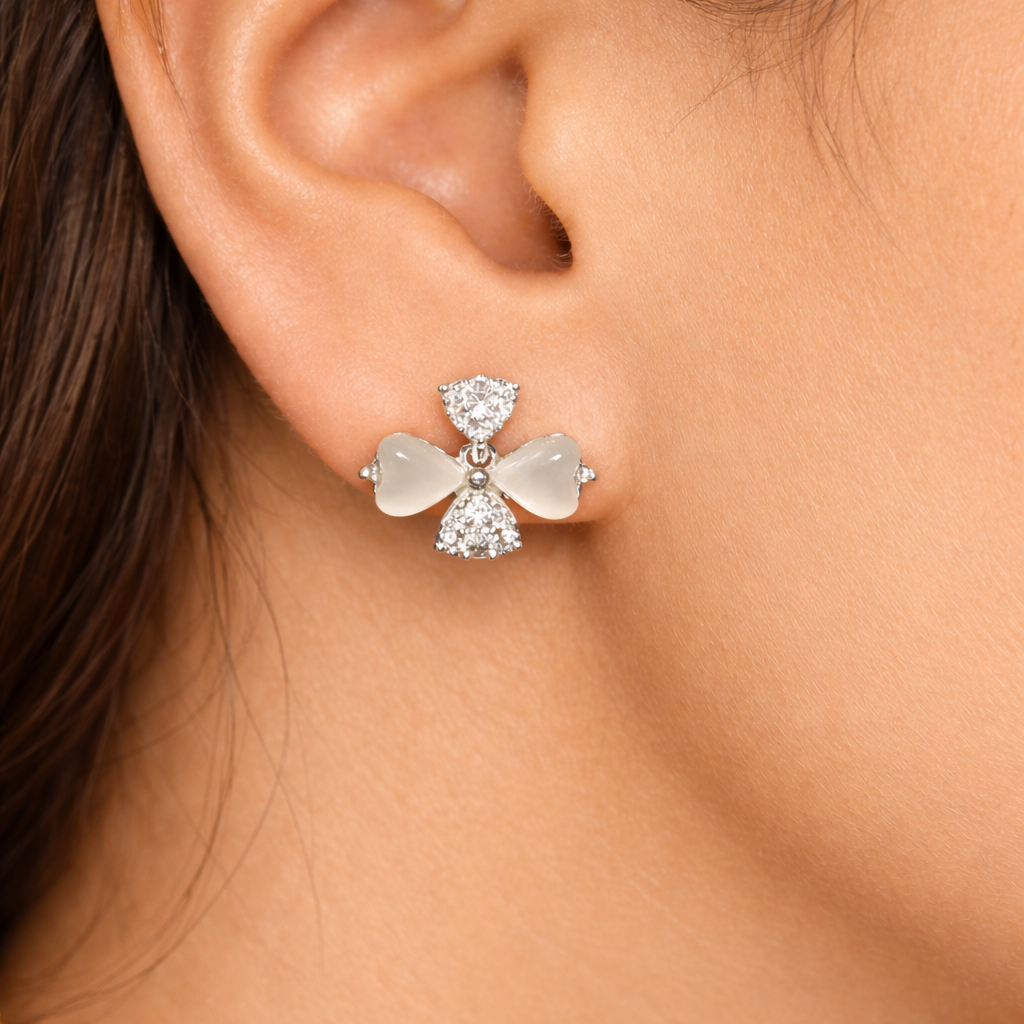 Elegant Silver Floral Drop Earrings with CZ Stones - Arshia Creations