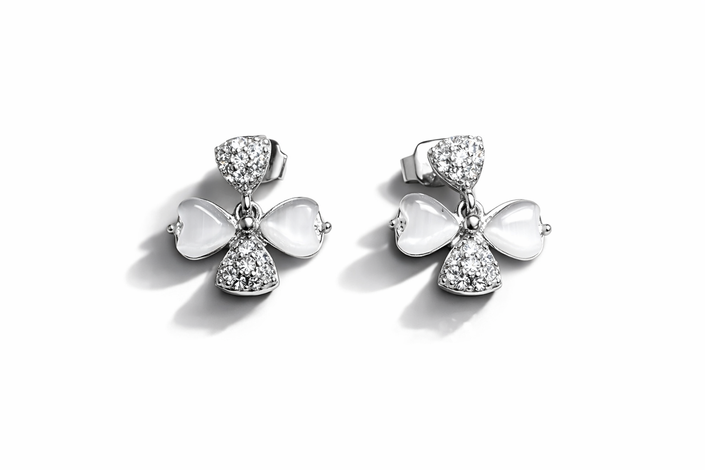 Elegant Silver Floral Drop Earrings with CZ Stones - Arshia Creations