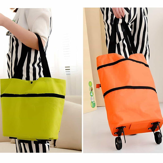 Foldable Light Weight Polyester Shopping Trolley Bag for Vegetables, Grocery, Travel Dual Wheel Waterproof Trolley Bag (Multicolor) - Arshia Creations