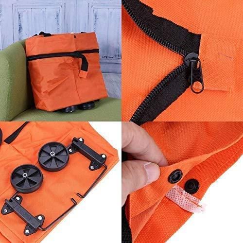 Foldable Light Weight Polyester Shopping Trolley Bag for Vegetables, Grocery, Travel Dual Wheel Waterproof Trolley Bag (Multicolor) - Arshia Creations