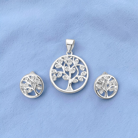 925 Sterling Silver Tree of Life Pendant with Earrings