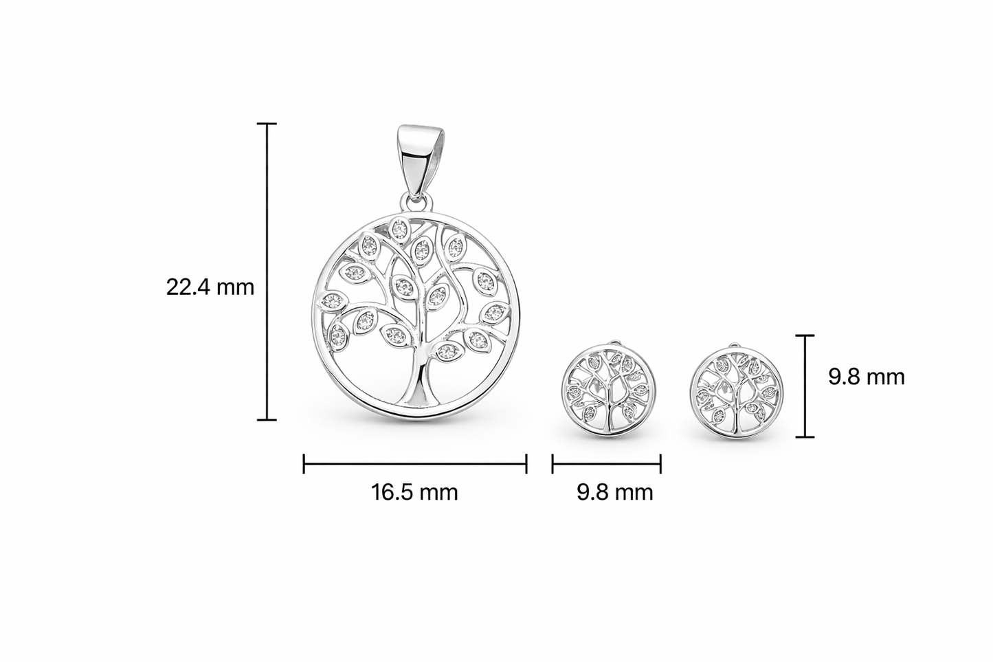 925 Sterling Silver Tree of Life Pendant with Earrings
