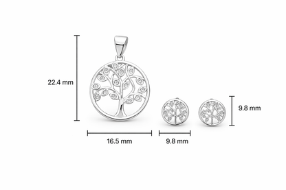 925 Sterling Silver Tree of Life Pendant with Earrings