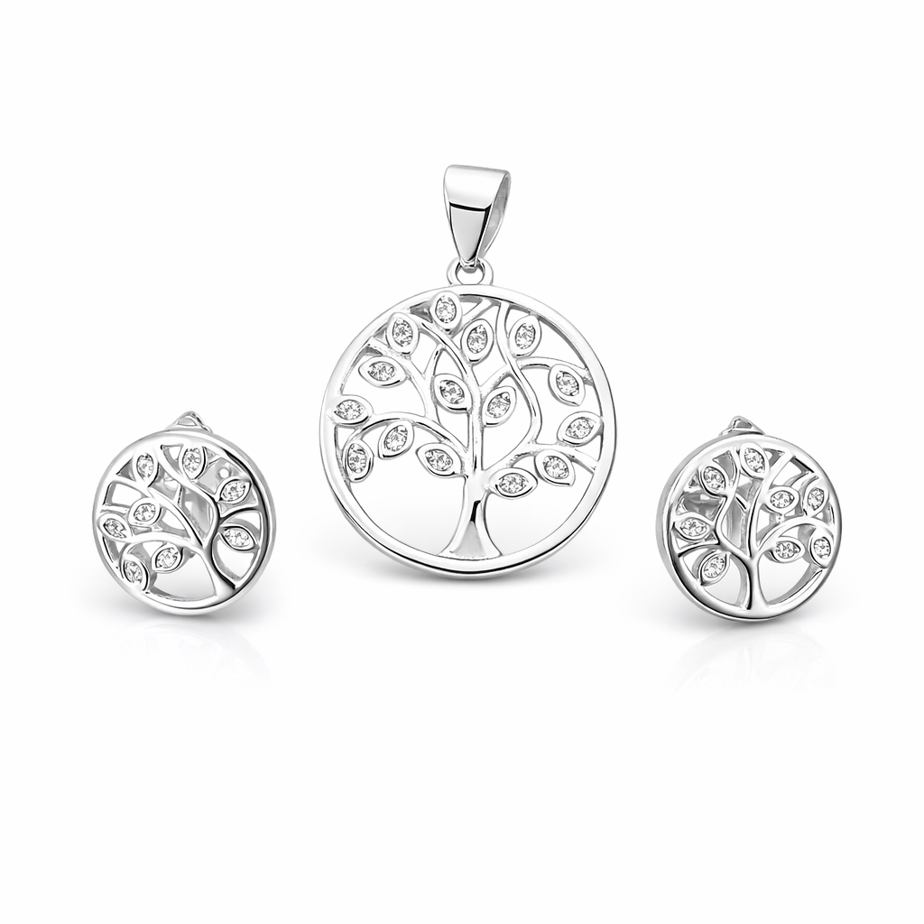 925 Sterling Silver Tree of Life Pendant with Earrings