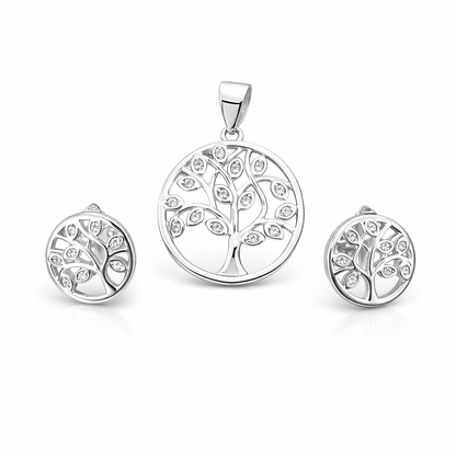 925 Sterling Silver Tree of Life Pendant with Earrings