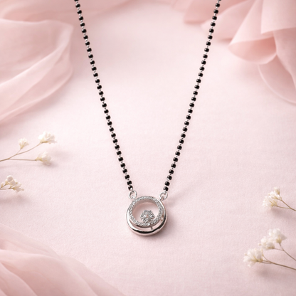 Premium Silver Mangalsutra Necklace with Black Beads & CZ Circular Pendant | Daily Wear Jewelry for Women - Arshia Creations