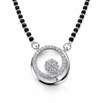 Premium Silver Mangalsutra Necklace with Black Beads & CZ Circular Pendant | Daily Wear Jewelry for Women - Arshia Creations