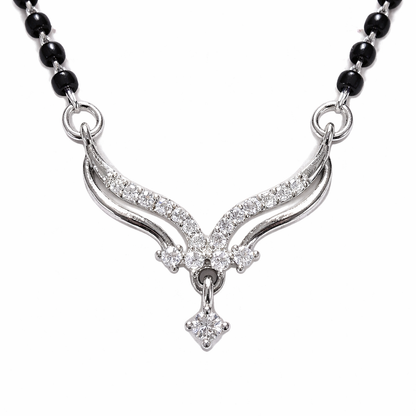 Premium Silver Mangalsutra Necklace with Black Beads & CZ Stone Pendant | Elegant Minimal Bridal Jewellery - Arshia Creations