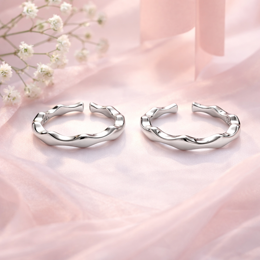 Sterling Silver Deep Curve Toe Rings for Women – Adjustable Minimalist Wavy Band - Arshia Creations