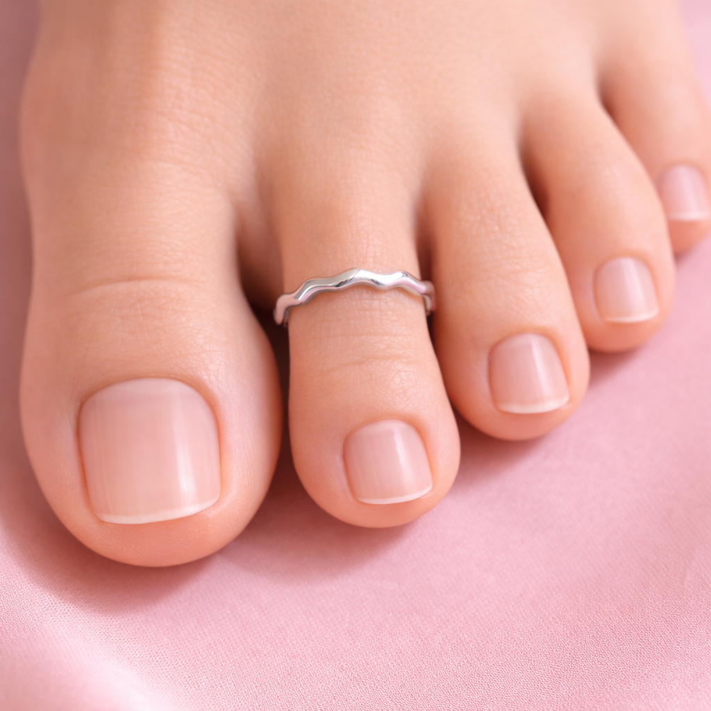 Sterling Silver Deep Curve Toe Rings for Women – Adjustable Minimalist Wavy Band - Arshia Creations