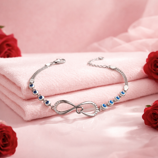 Sterling Silver Infinity Evil Eye Bracelet Adjustable for Women - Arshia Creations