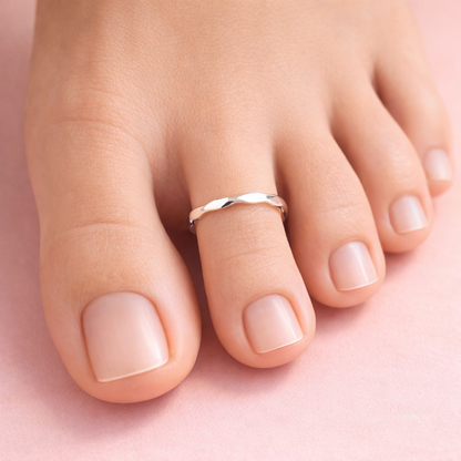 Sterling Silver Light Curve Toe Rings for Women | Adjustable Minimal Wavy Design - Arshia Creations