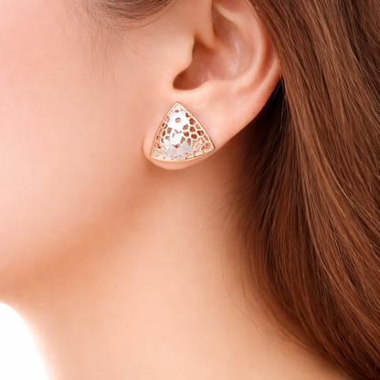 Sterling Silver Rose Gold Laser Cut Floral Earrings | Geometric Triangular Statement Studs for Women - Arshia Creations